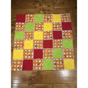 Vintage Handmade Rag  Quilt Dr. Seuss  34" X 34” Play Mat Soft Bright